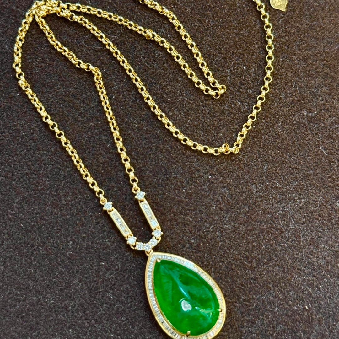 14k Gold 11.00 Ctw Natural Emerald & Diamond Necklace - 5
