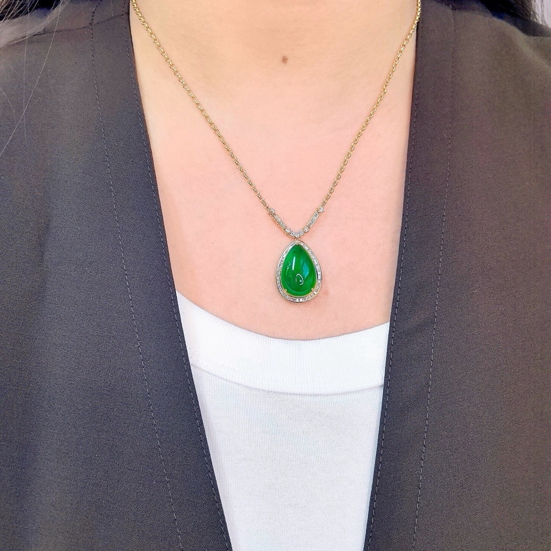 14k Gold 11.00 Ctw Natural Emerald & Diamond Necklace - 6