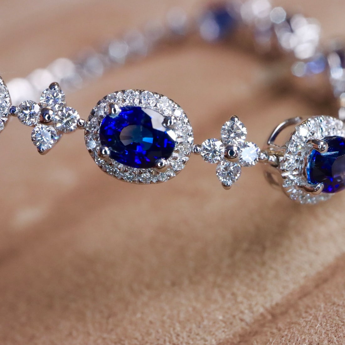 14k Gold 3.49 Ctw Natural Sapphire & Diamond Bracelet - 6