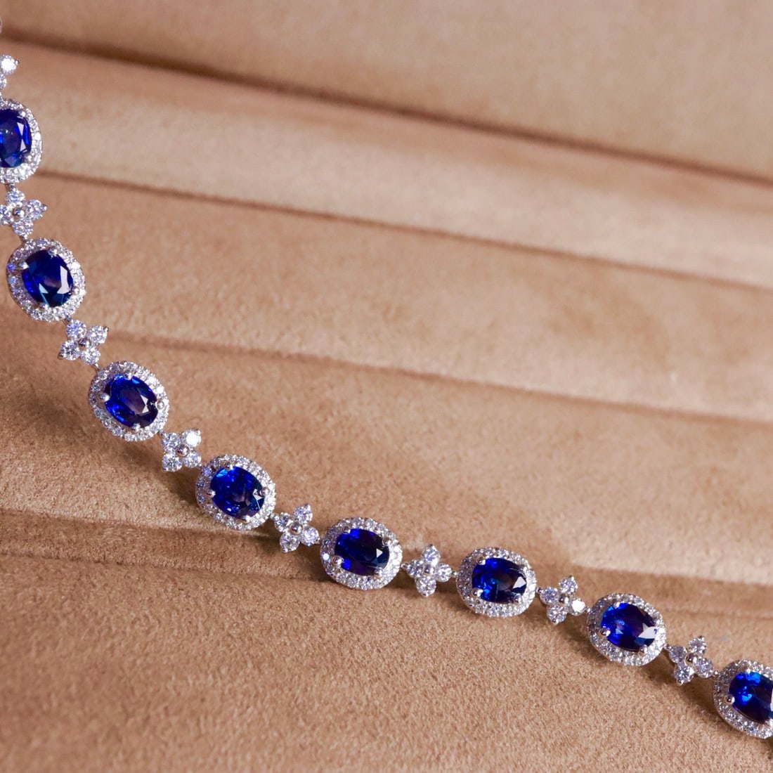 14k Gold 3.49 Ctw Natural Sapphire & Diamond Bracelet - 7