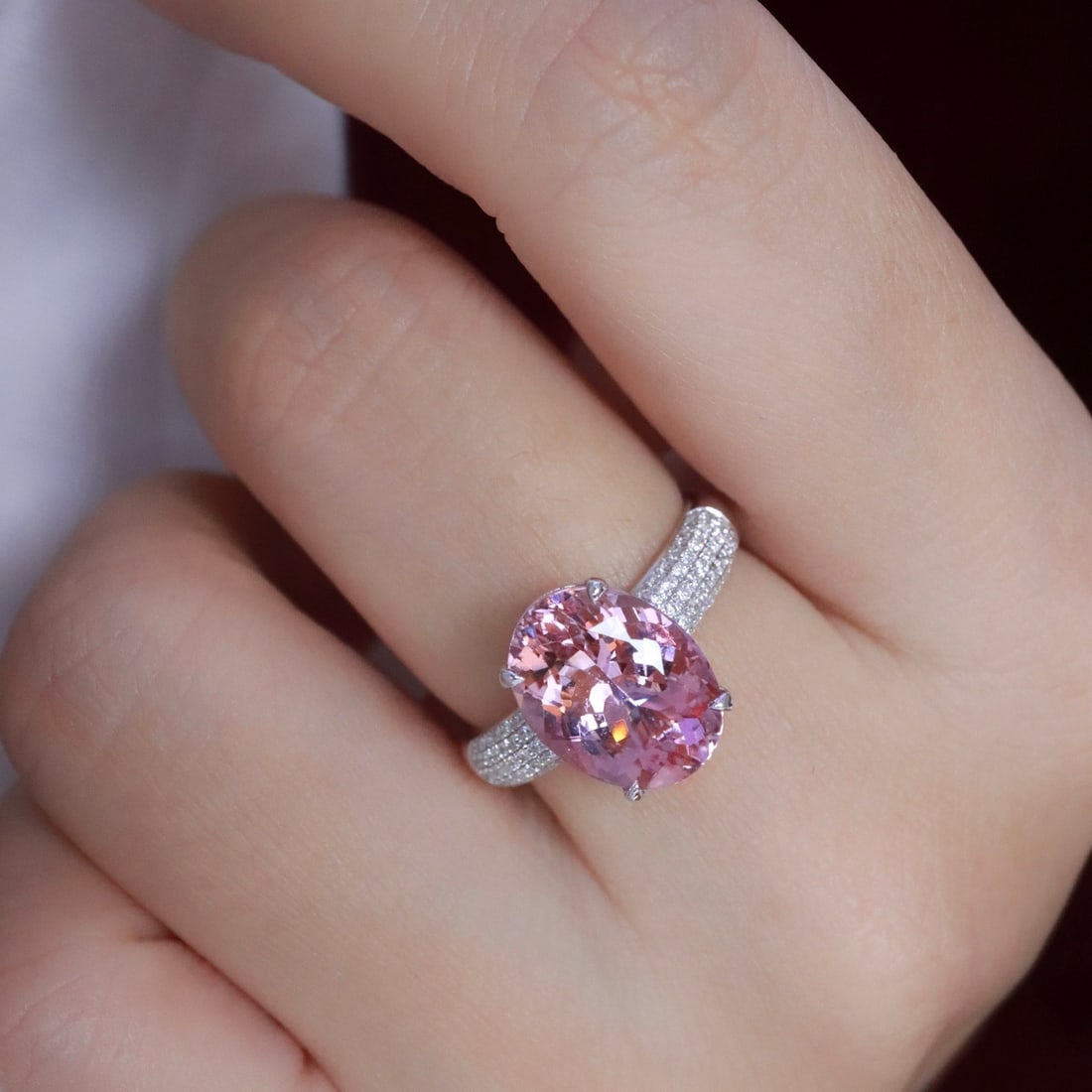 14k Gold 4.14 Ctw Natural Morganite & Diamond Ring - 4