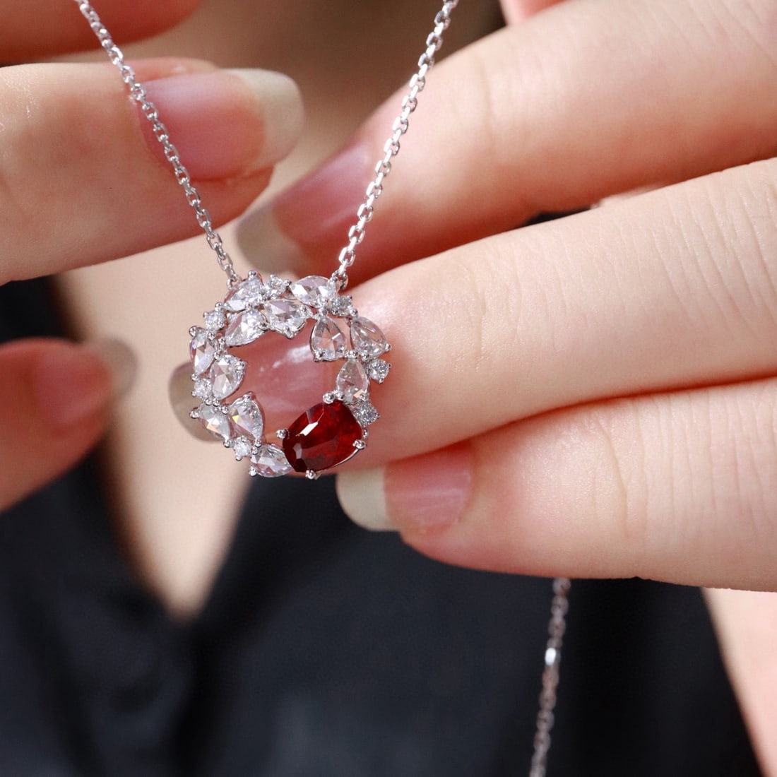 14k Gold 1.38 Ctw Natural Ruby & Diamond Necklace - 2