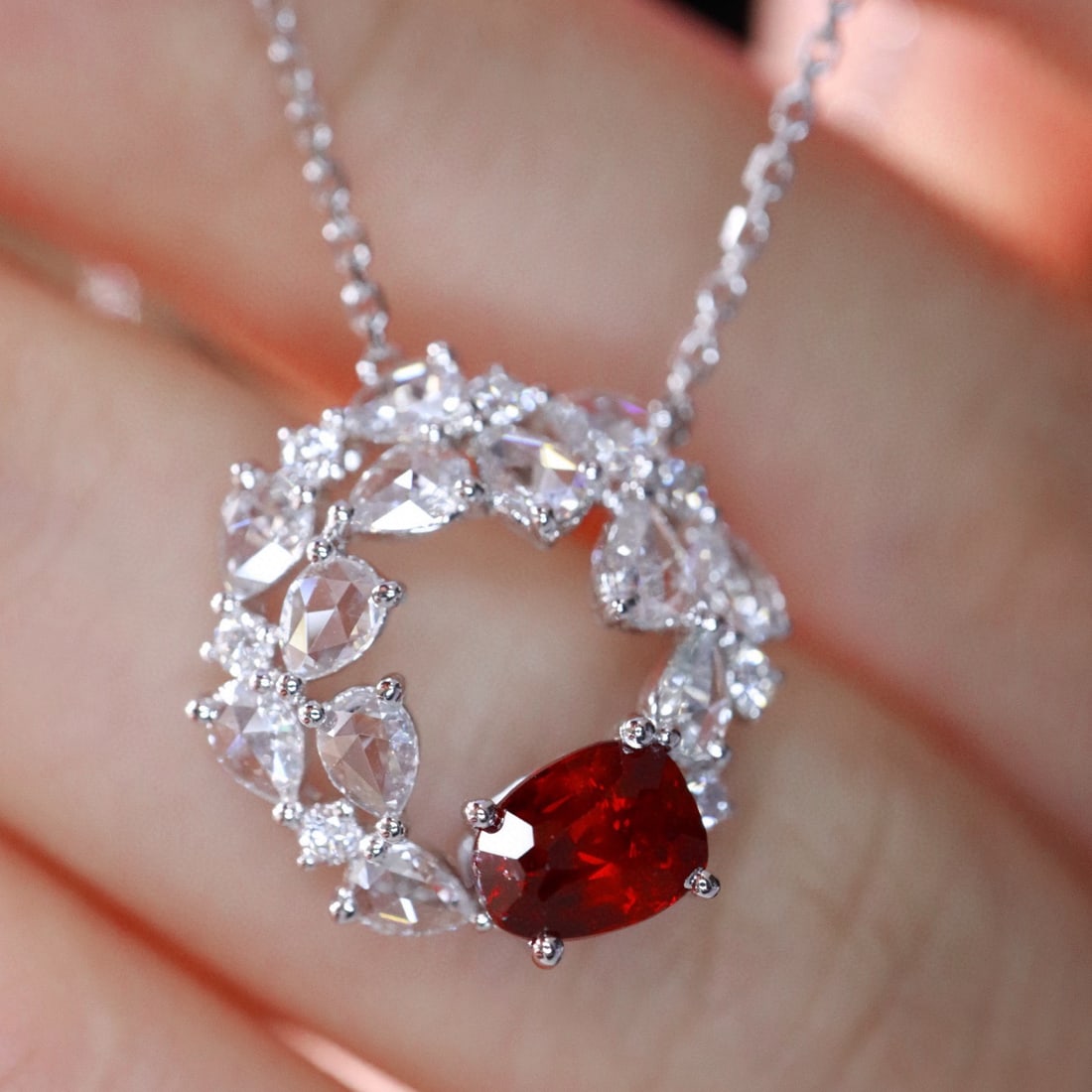 14k Gold 1.38 Ctw Natural Ruby & Diamond Necklace - 4