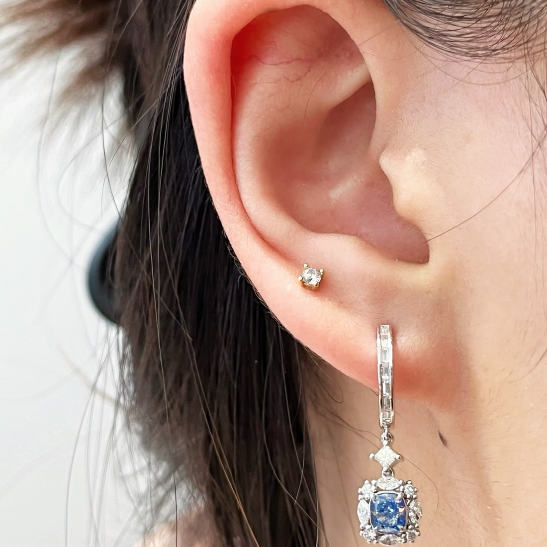 14k Gold 1.72 Ctw Natural Blue Diamond & Diamond Earrings - 4