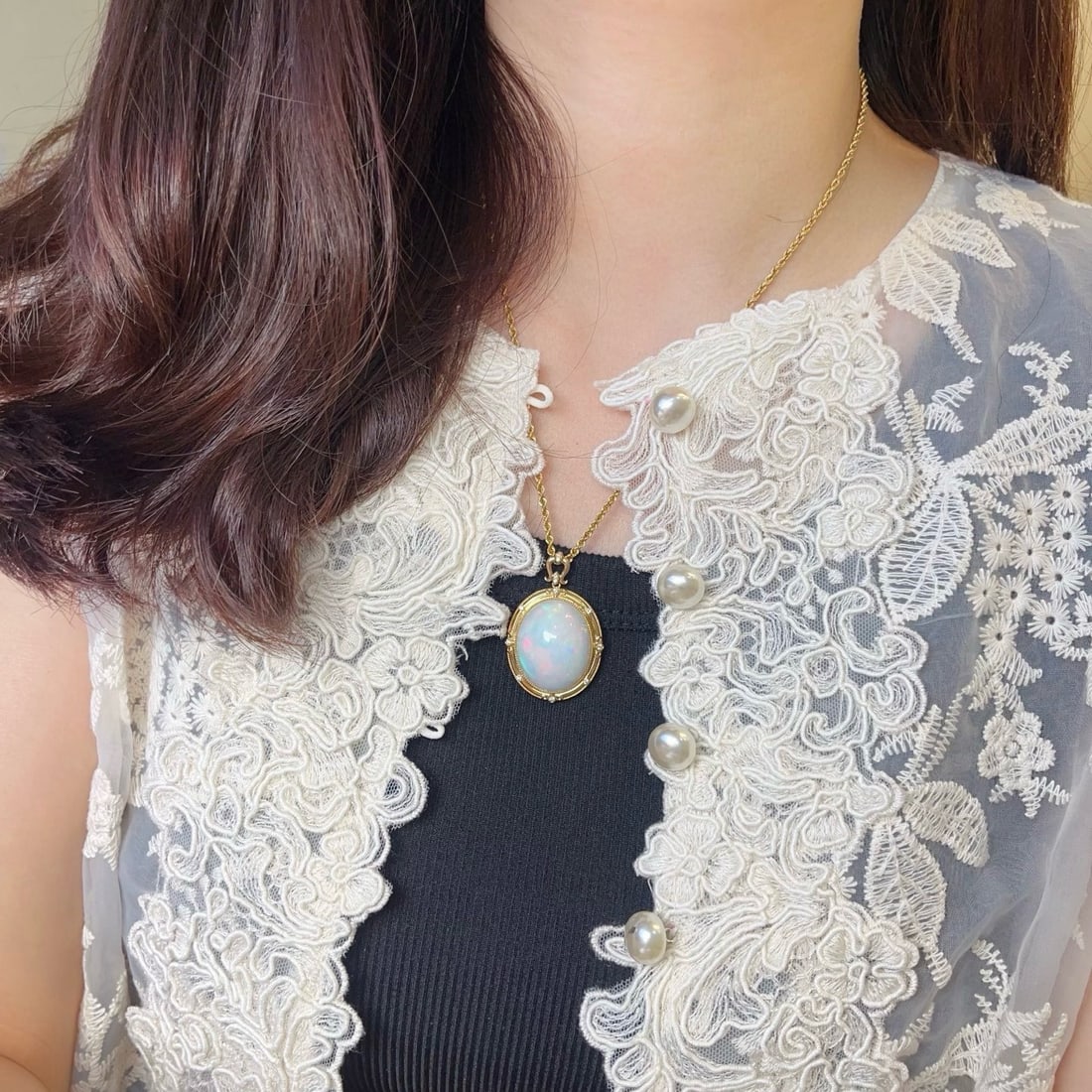 14k Gold 25.9 Ctw Natural Opal & Diamond Pendant( Without Chain ) - 5