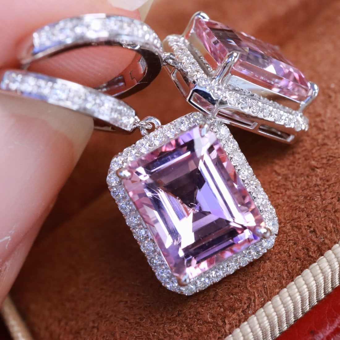 14k Gold 7.36 Ctw Natural Morganite & Diamond Earrings - 2