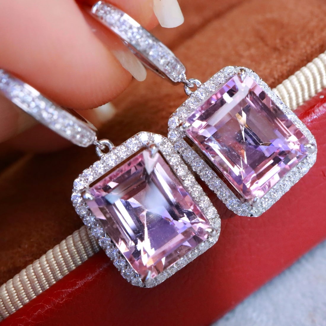 14k Gold 7.36 Ctw Natural Morganite & Diamond Earrings - 3