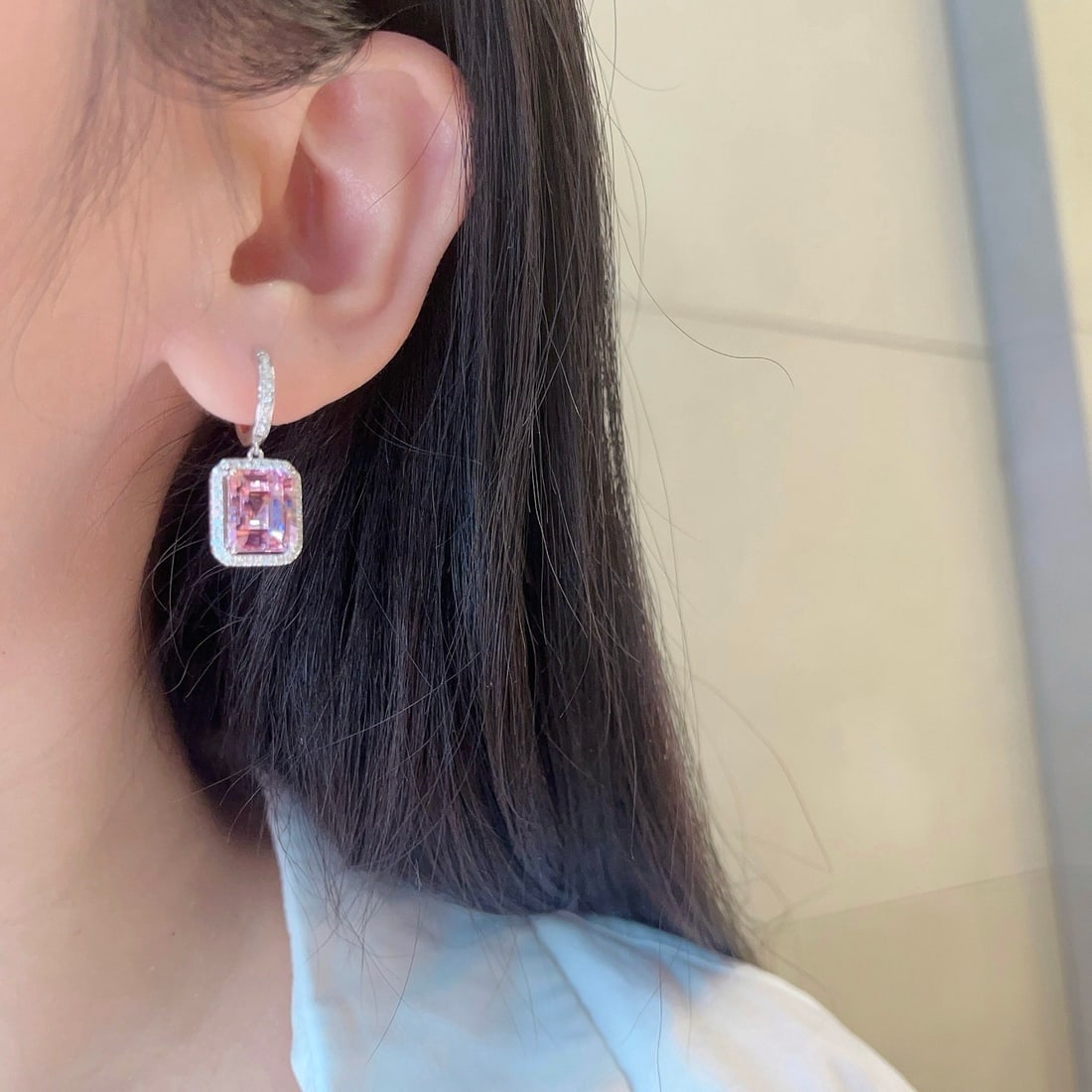 14k Gold 7.36 Ctw Natural Morganite & Diamond Earrings - 6