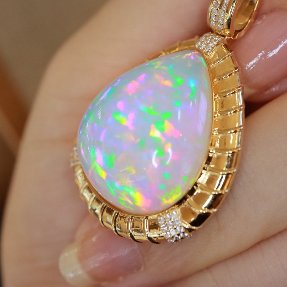 14k Gold 23.18 Ctw Natural Opal & Diamond Pendant( Without Chain ) - 2