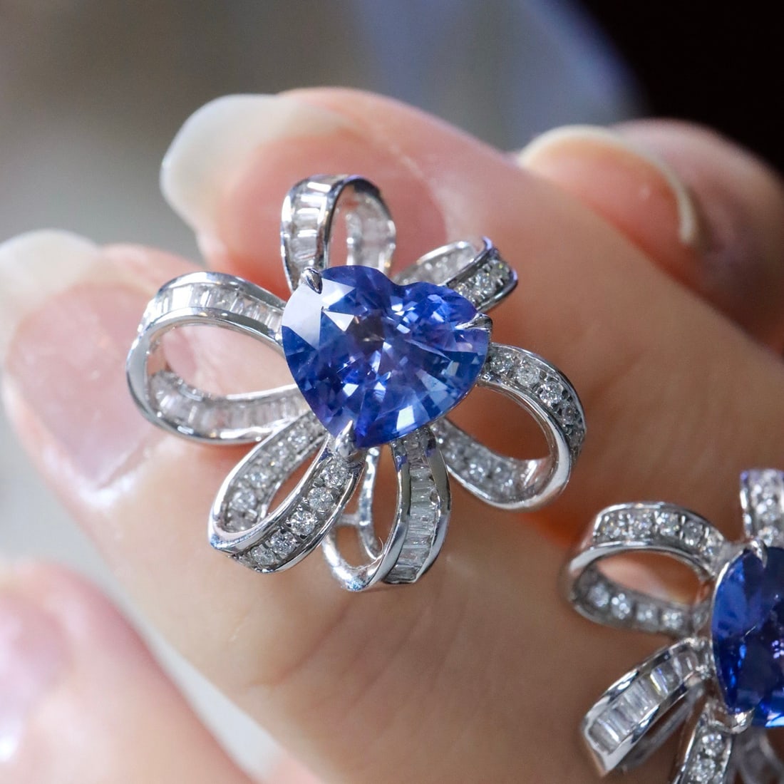 14k Gold 5.43 Ctw Natural Sapphire & Diamond Earrings - 3