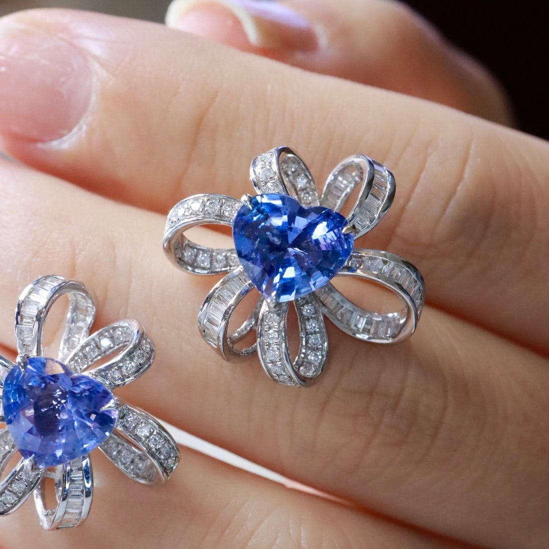 14k Gold 5.43 Ctw Natural Sapphire & Diamond Earrings - 5