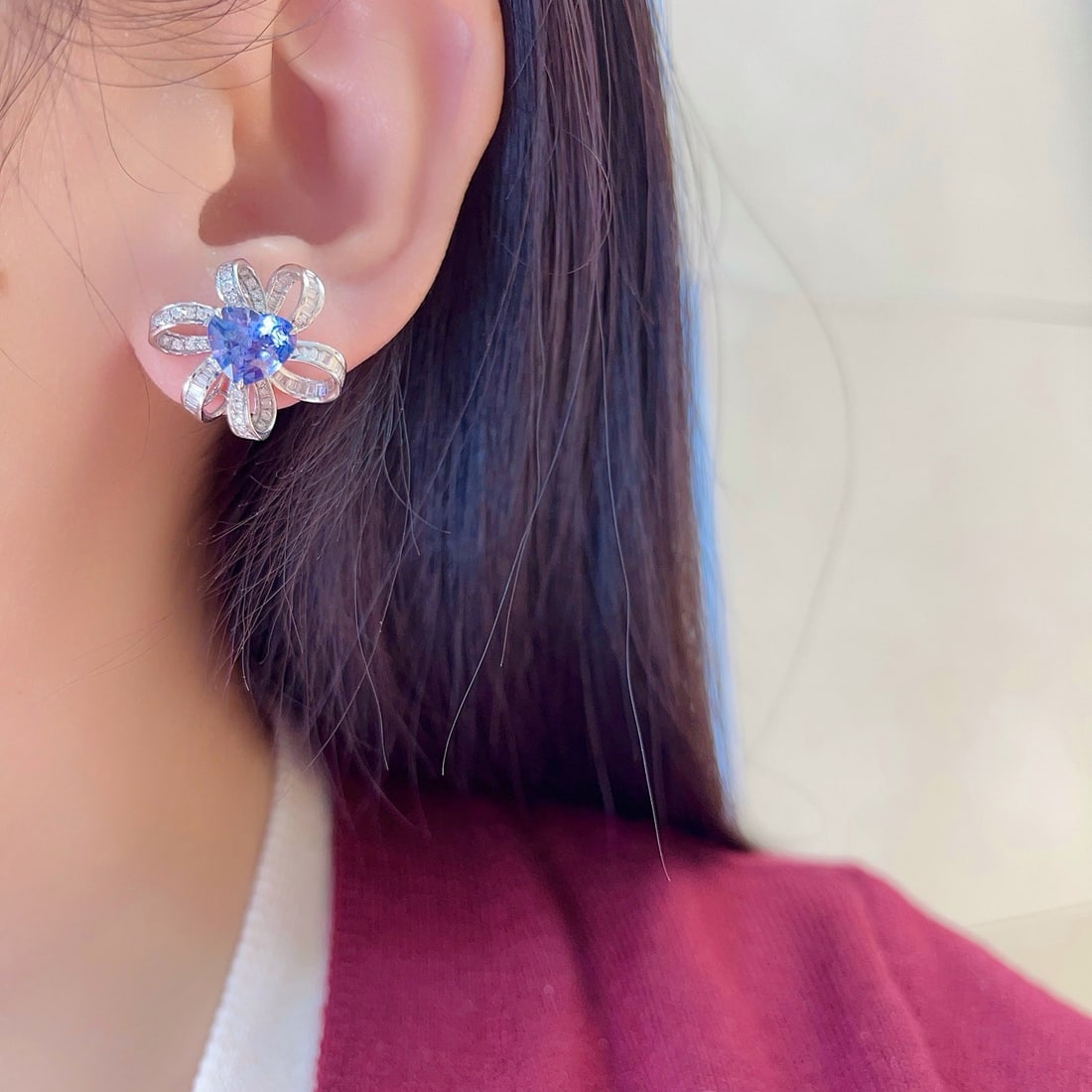 14k Gold 5.43 Ctw Natural Sapphire & Diamond Earrings - 6