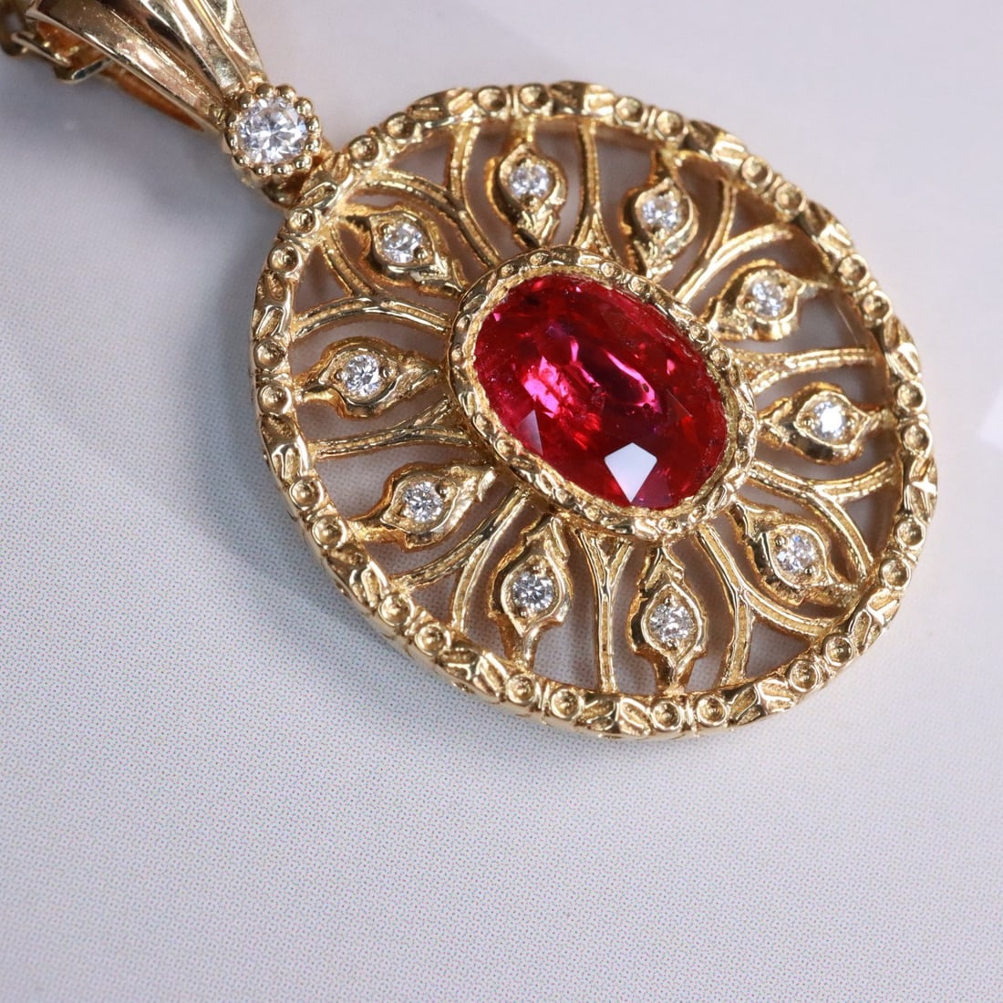 14k Gold 0.80 Ctw Natural Ruby & Diamond Pendant( Without Chain ) - 3