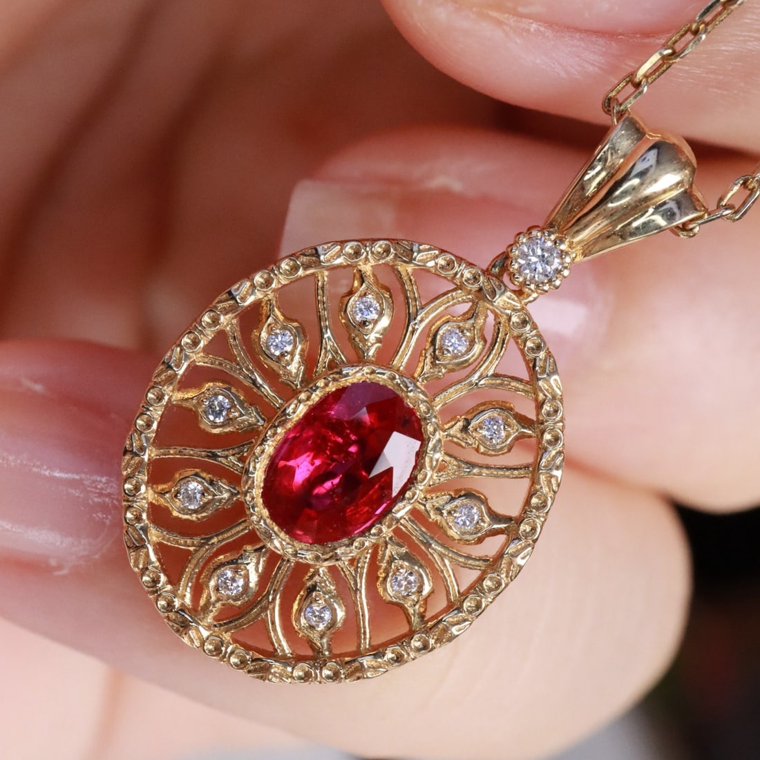 14k Gold 0.80 Ctw Natural Ruby & Diamond Pendant( Without Chain ) - 4