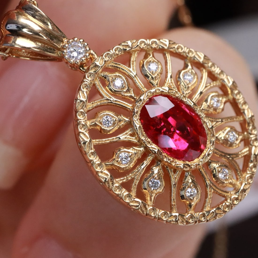 14k Gold 0.80 Ctw Natural Ruby & Diamond Pendant( Without Chain ) - 5