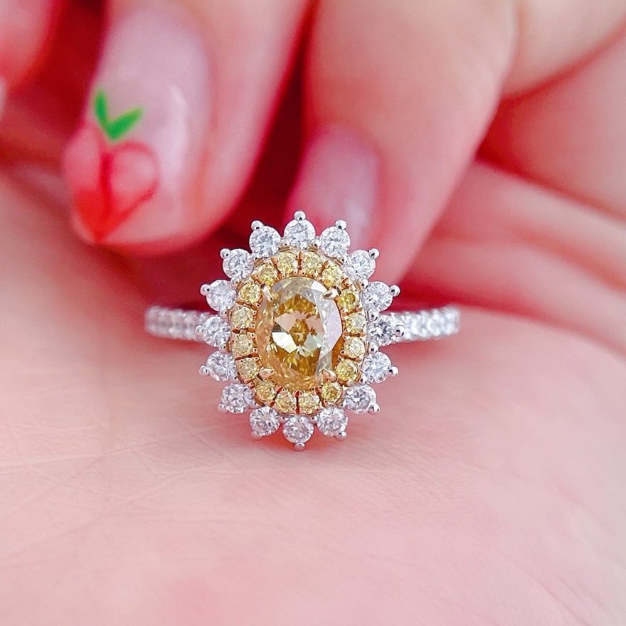 Gia Certified 14k Gold 1.30 Ctw Natural Yellow Diamond & Diamond Ring - 2