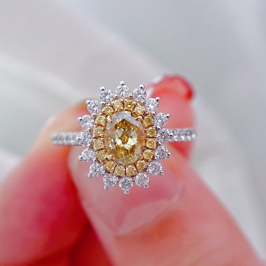 Gia Certified 14k Gold 1.30 Ctw Natural Yellow Diamond & Diamond Ring - 3