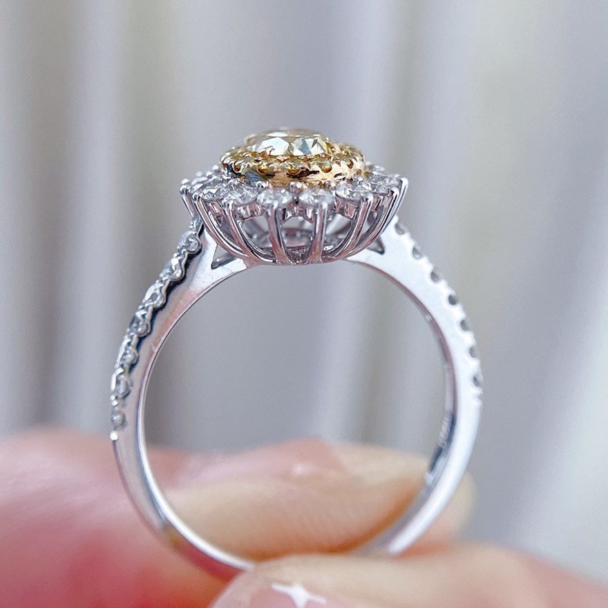 Gia Certified 14k Gold 1.30 Ctw Natural Yellow Diamond & Diamond Ring - 4