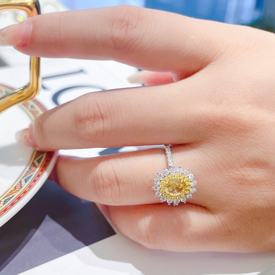 Gia Certified 14k Gold 1.30 Ctw Natural Yellow Diamond & Diamond Ring - 6