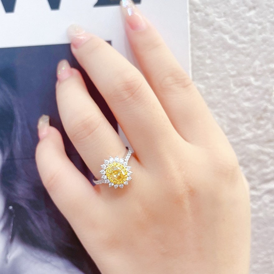 Gia Certified 14k Gold 1.30 Ctw Natural Yellow Diamond & Diamond Ring - 7