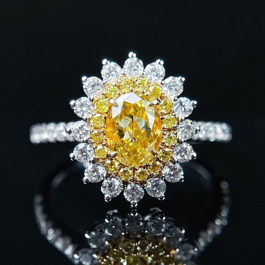 Gia Certified 14k Gold 1.30 Ctw Natural Yellow Diamond & Diamond Ring - 8