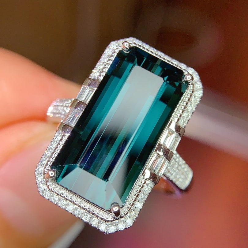 14k Gold 7.39 Ctw Natural Tourmaline & Diamond Ring - 6