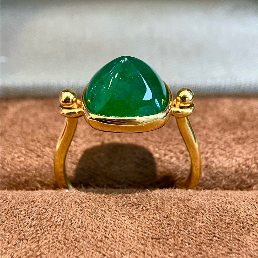 14k Gold 6.51 Ct Vivid Green Natural Emerald Ring - 5