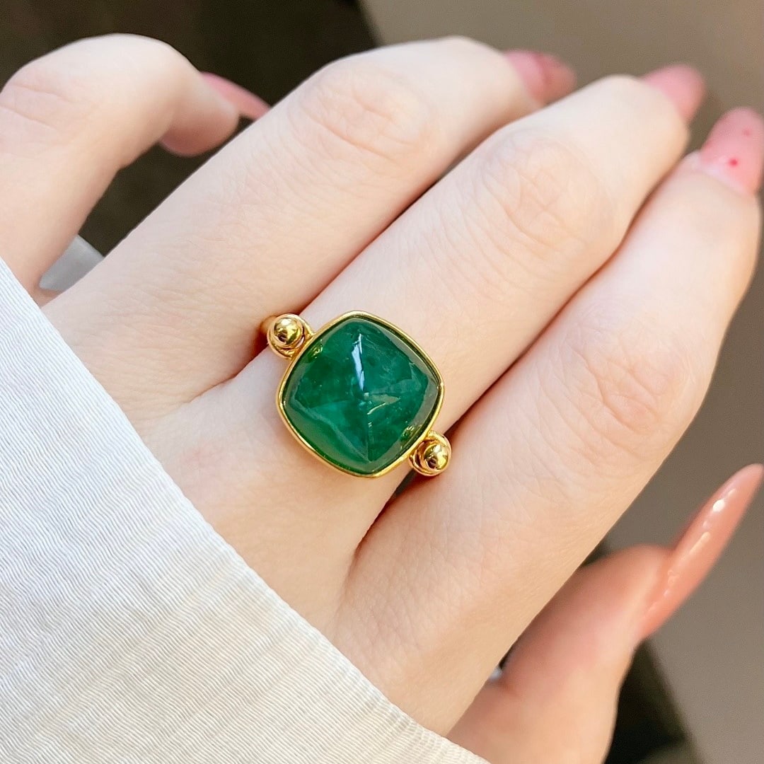 14k Gold 6.51 Ct Vivid Green Natural Emerald Ring - 6