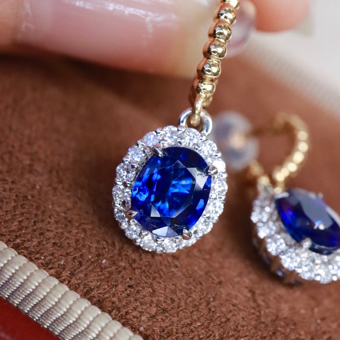 14k Gold 1.77 Ctw Natural Sapphire & Diamond Earrings - 2