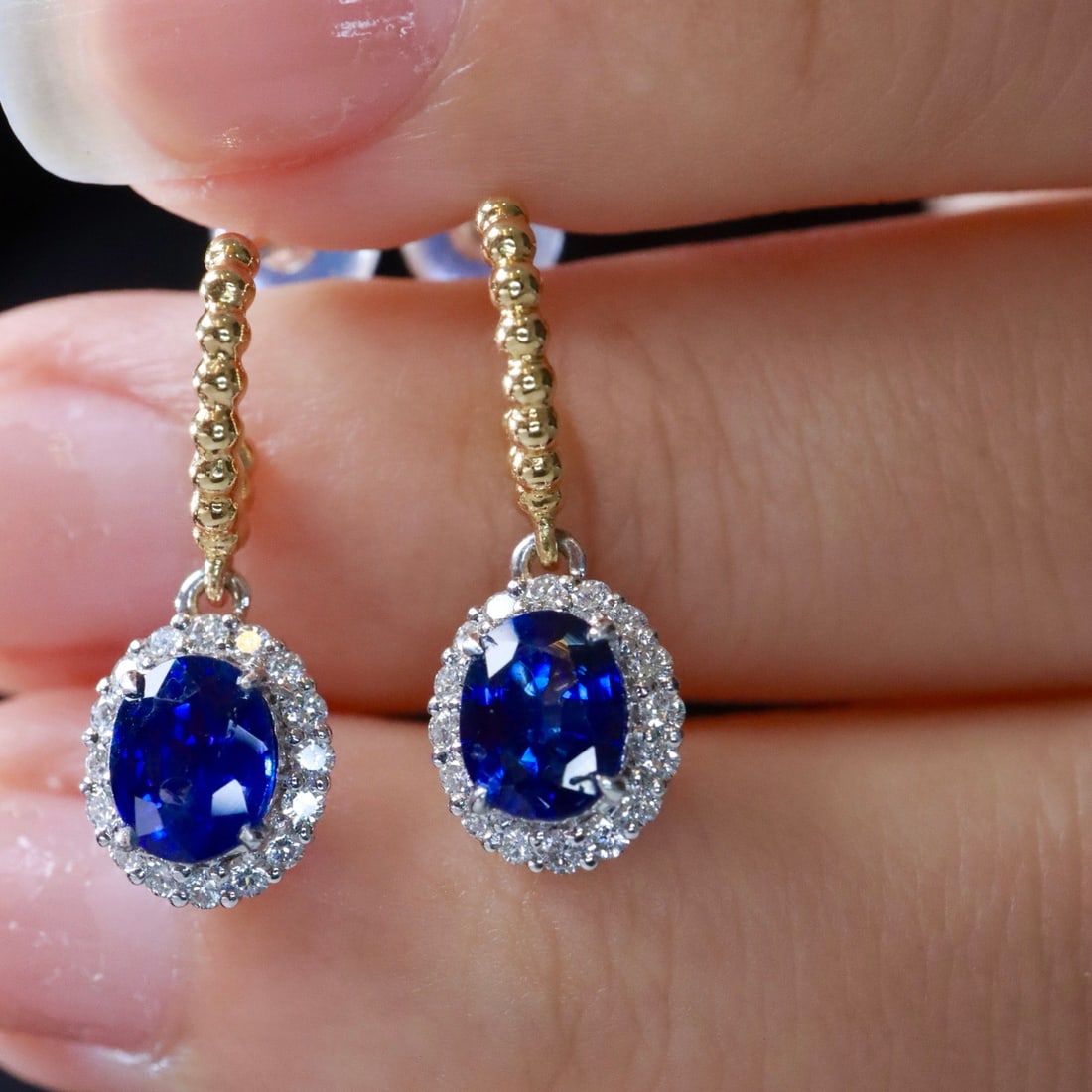 14k Gold 1.77 Ctw Natural Sapphire & Diamond Earrings - 3
