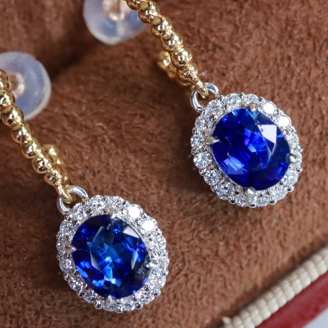 14k Gold 1.77 Ctw Natural Sapphire & Diamond Earrings - 4