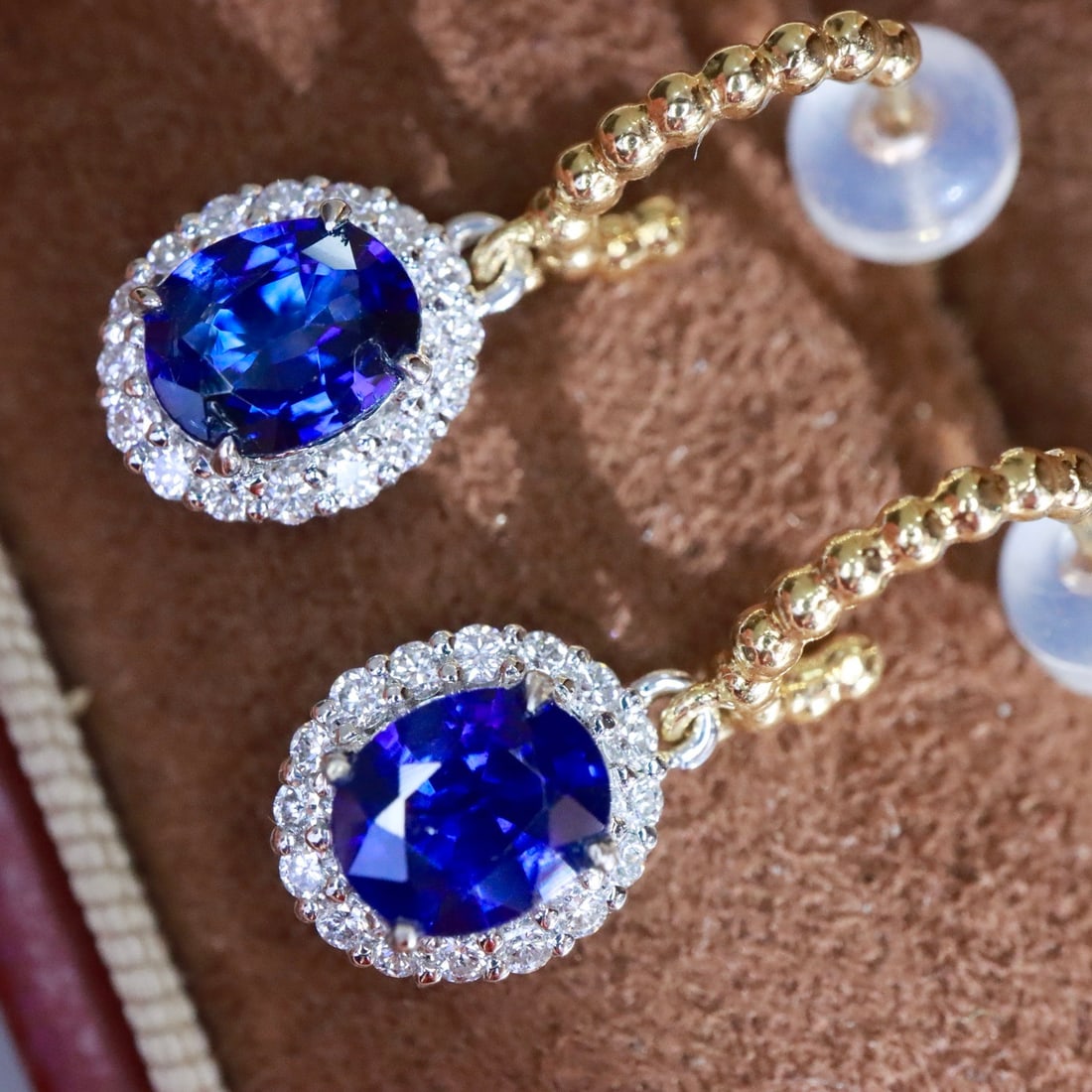 14k Gold 1.77 Ctw Natural Sapphire & Diamond Earrings - 5