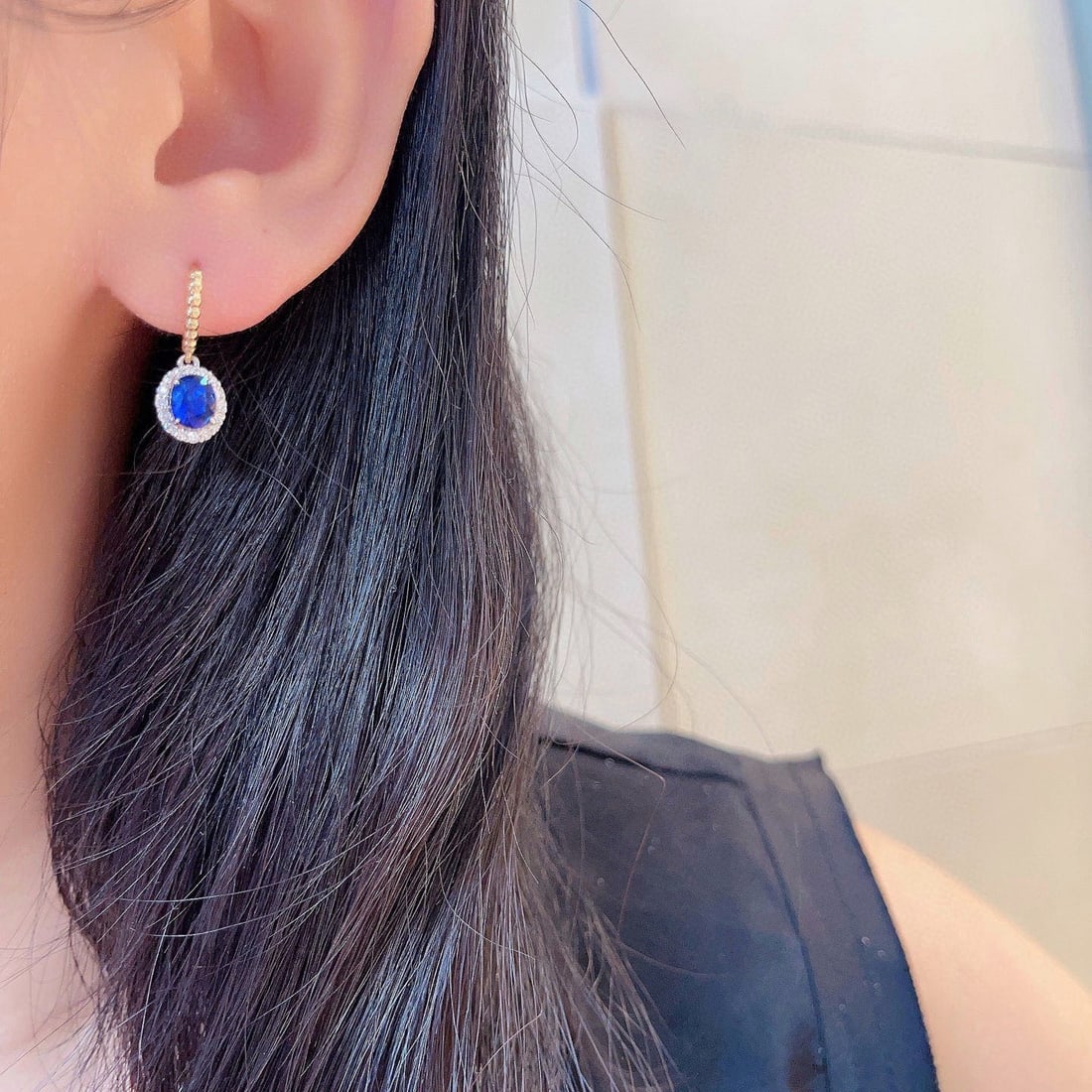 14k Gold 1.77 Ctw Natural Sapphire & Diamond Earrings - 7