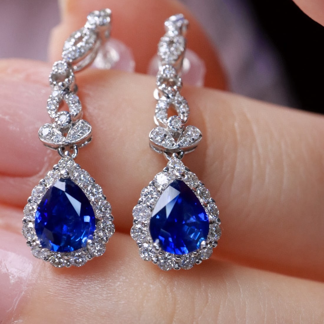 14k Gold 1.62 Ctw Natural Sapphire & Diamond Earrings - 4