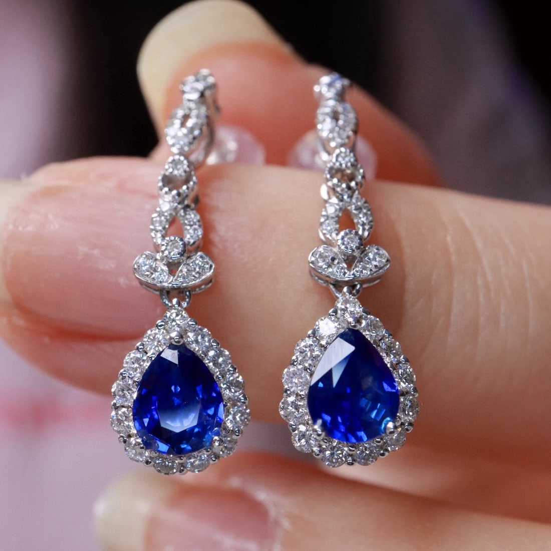 14k Gold 1.62 Ctw Natural Sapphire & Diamond Earrings - 5