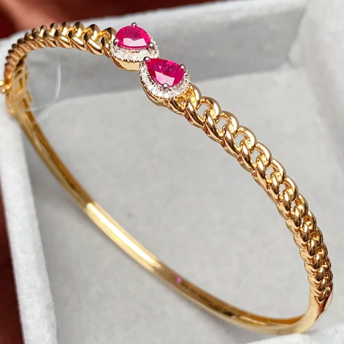 14k Gold 1.05 Ct Natural Ruby & Diamond Bangle - 2