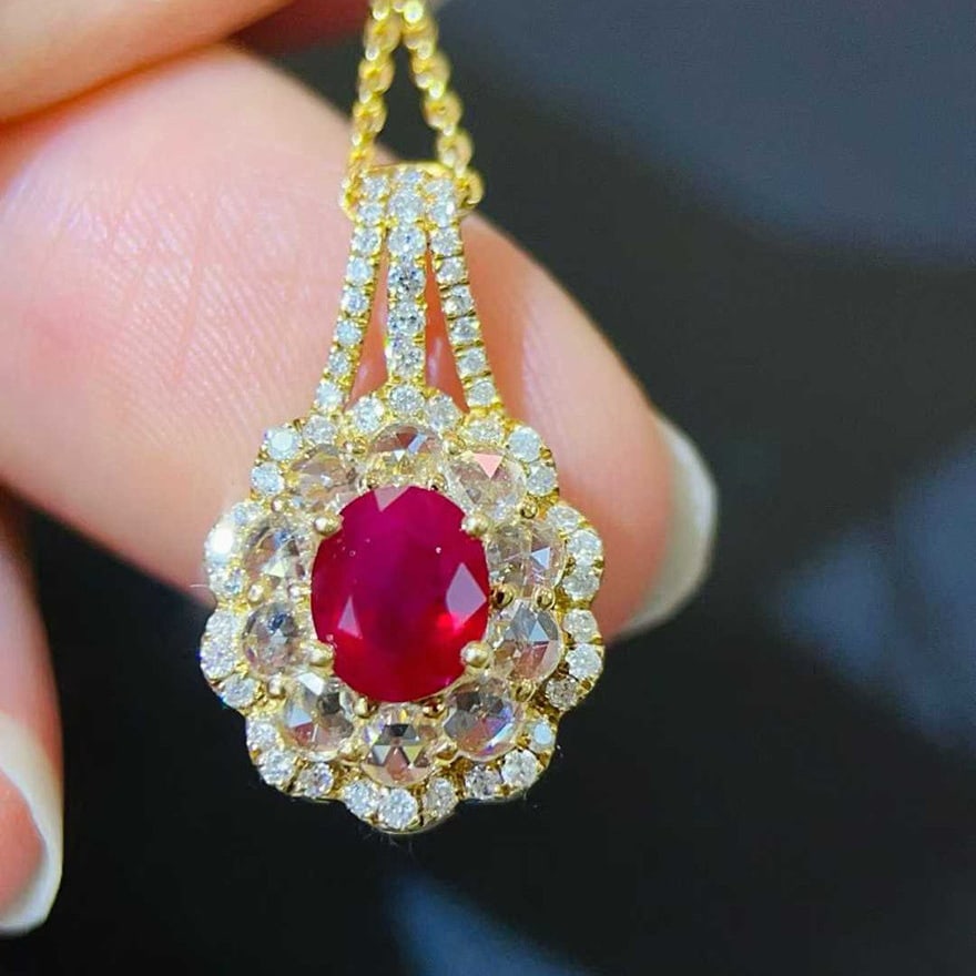 14k Gold 1.56 Ctw Natural Ruby & Diamond Pendant( Without Chain ) - 2