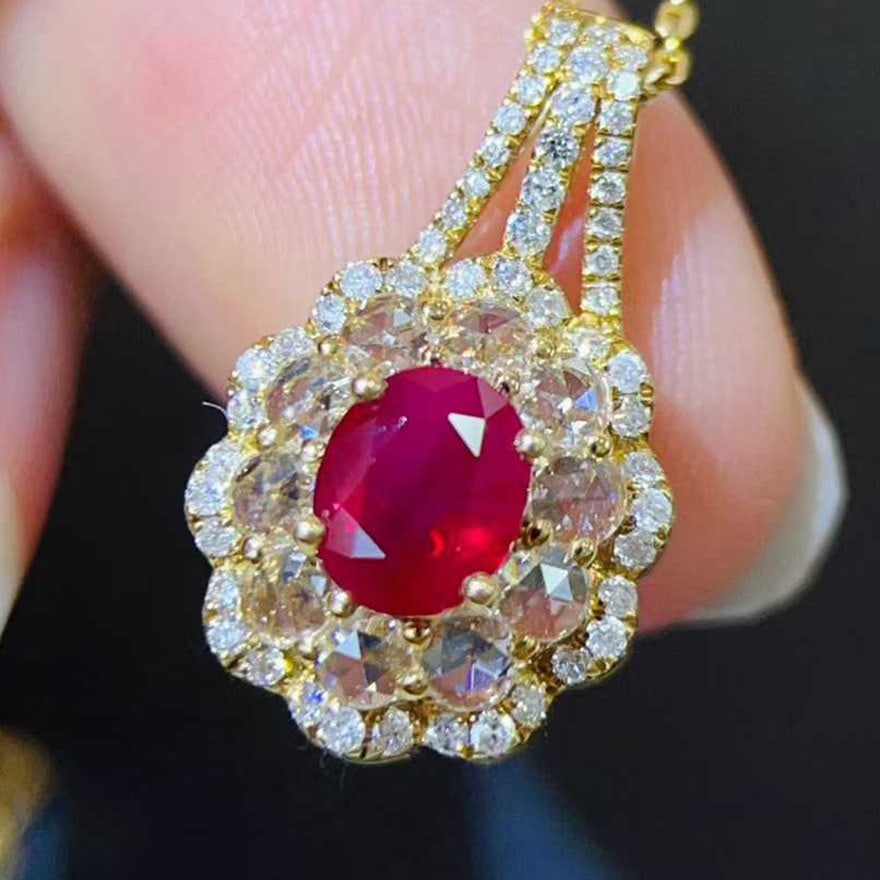 14k Gold 1.56 Ctw Natural Ruby & Diamond Pendant( Without Chain ) - 4