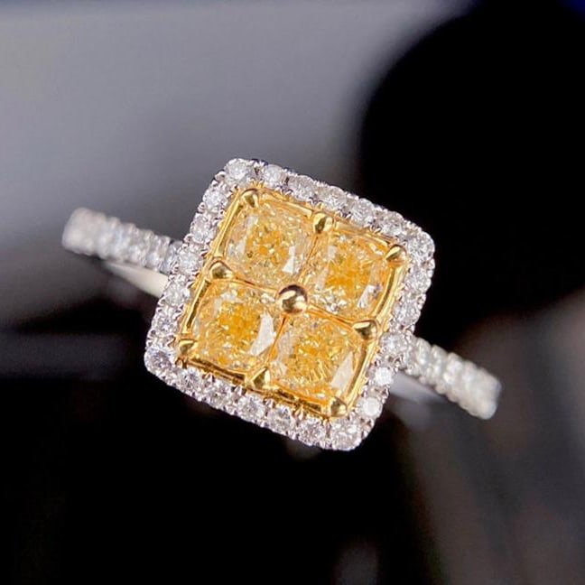 14k Gold 0.85 Ct Natural Yellow Diamond & Diamond Ring (1 of 4)
