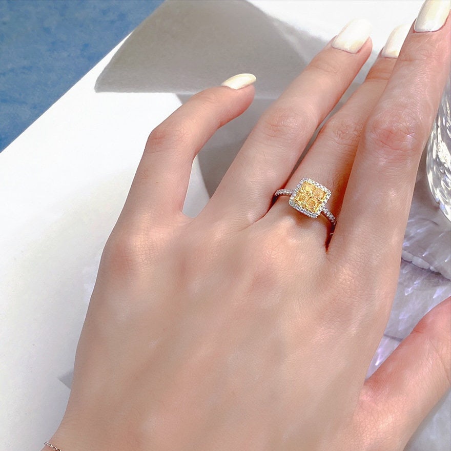 14k Gold 0.85 Ct Natural Yellow Diamond & Diamond Ring - 2