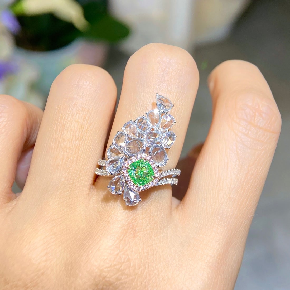 Gia Certified 14k Gold 2.38 Ctw Natural Green Diamond & Diamond Ring - 4