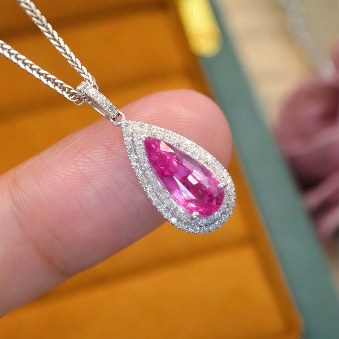 14k Gold 1.72 Ctw Natural Padparadscha Sapphire & Diamond Pendant( Without Chain ) - 2