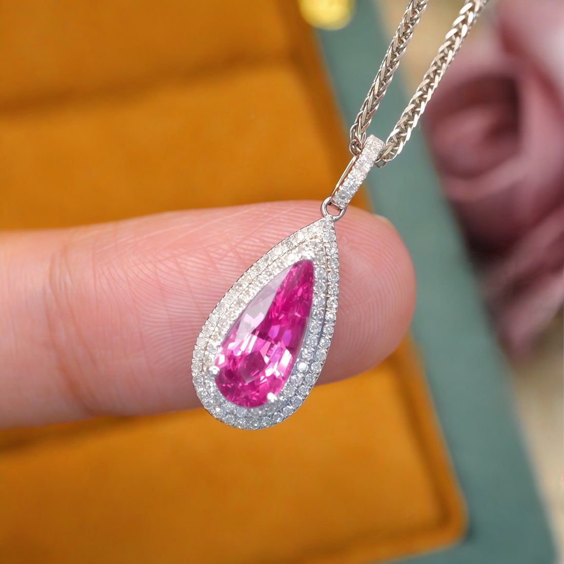 14k Gold 1.72 Ctw Natural Padparadscha Sapphire & Diamond Pendant( Without Chain ) - 3