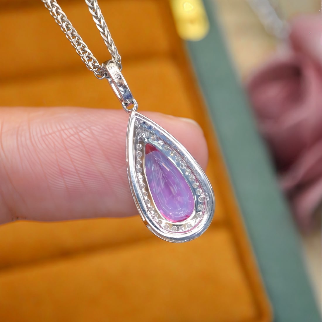 14k Gold 1.72 Ctw Natural Padparadscha Sapphire & Diamond Pendant( Without Chain ) - 4