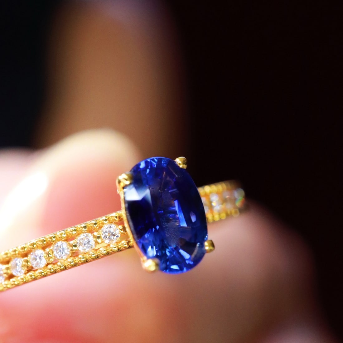 14k Gold 0.7 Ctw Natural Sapphire & Diamond Ring - 2