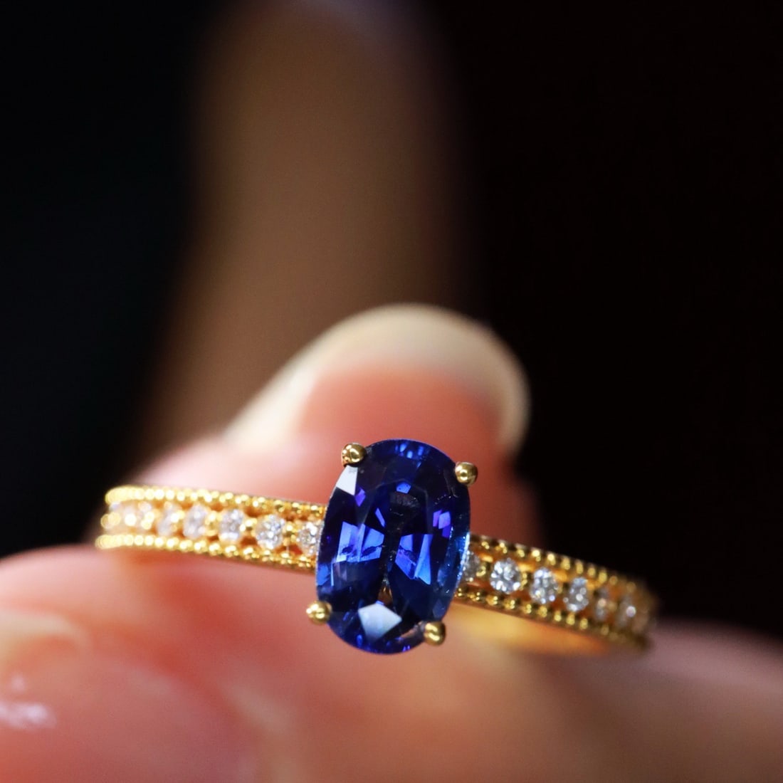 14k Gold 0.7 Ctw Natural Sapphire & Diamond Ring - 3