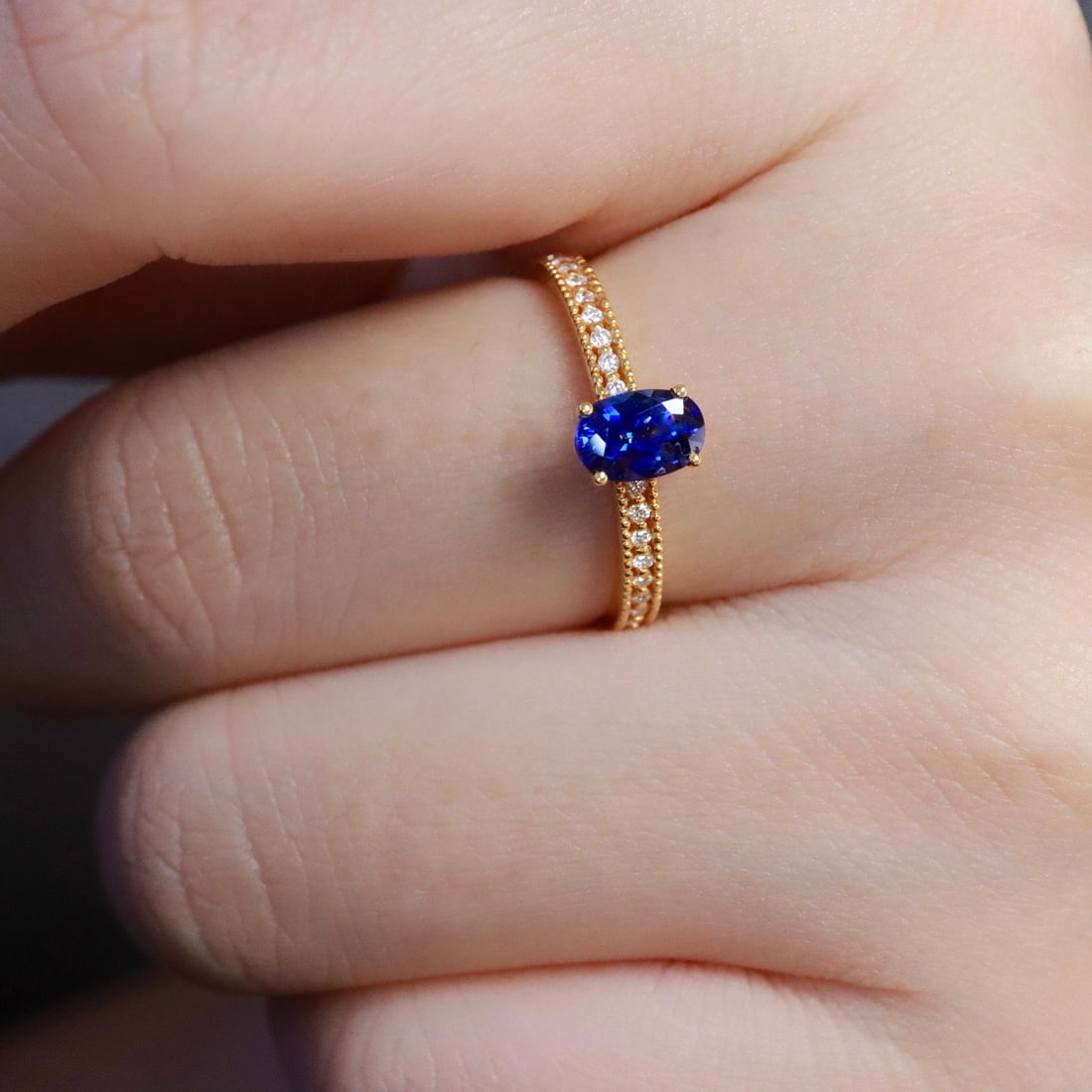 14k Gold 0.7 Ctw Natural Sapphire & Diamond Ring - 5