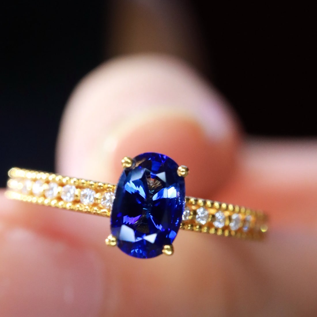 14k Gold 0.7 Ctw Natural Sapphire & Diamond Ring - 6