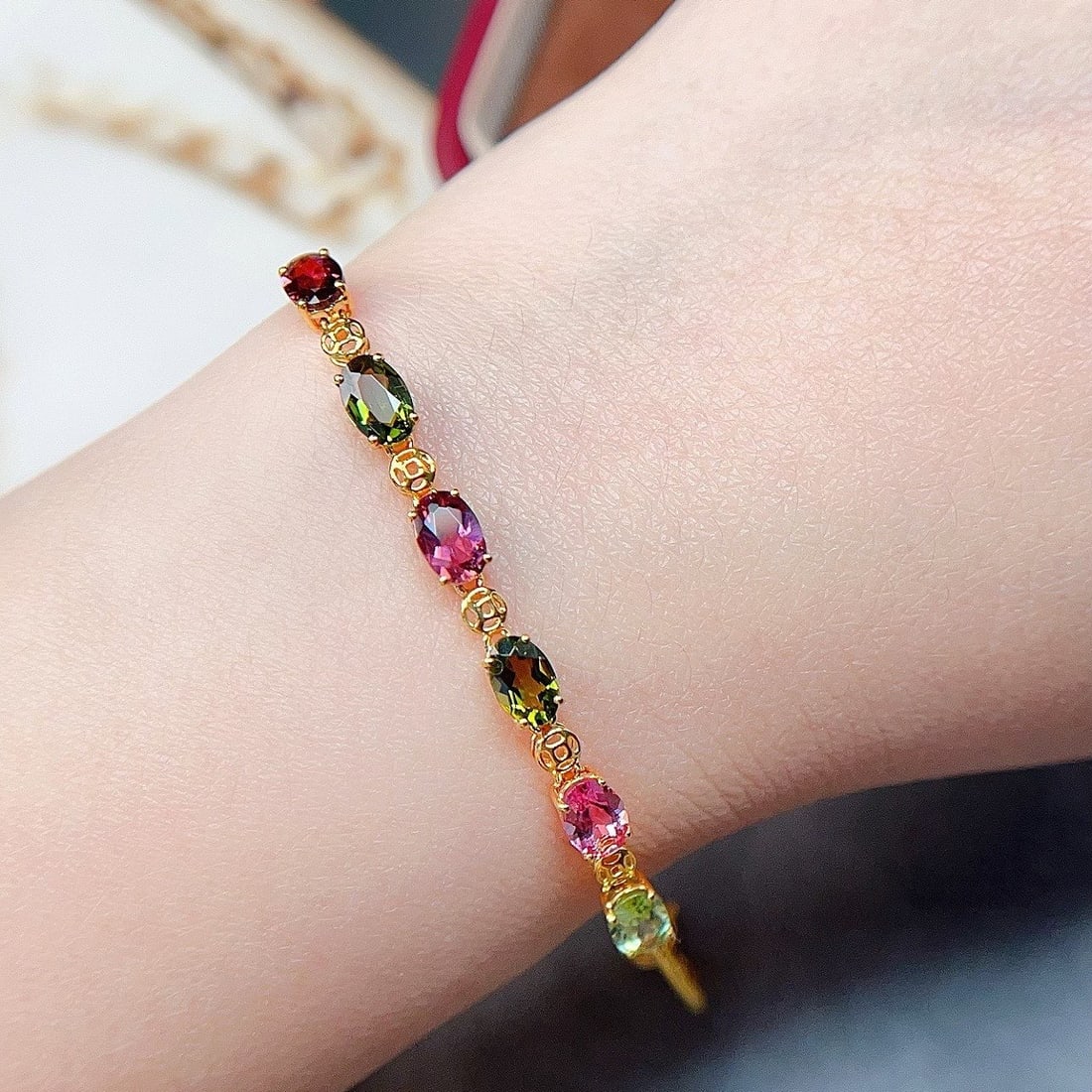 14k Gold 2.3 Ct Natural Tourmaline Bracelet - 5
