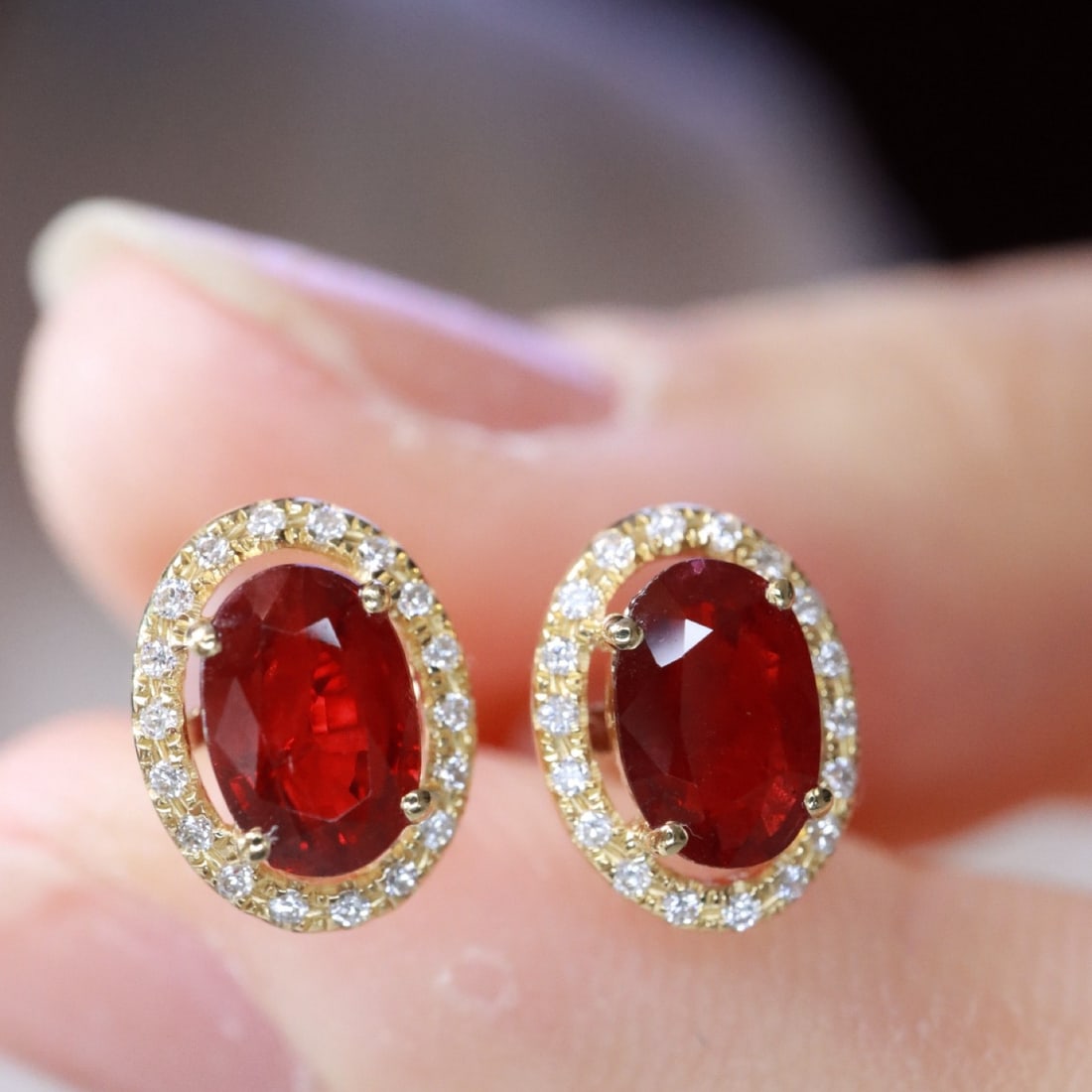 14k Gold 1.29 Ctw Natural Ruby & Diamond Earrings - 3